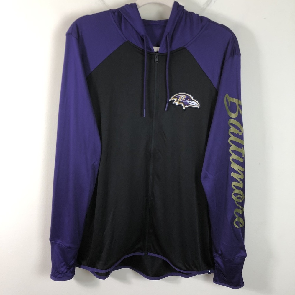 Fanatics Baltimore Ravens Full Zip Light Hoodie Women's Sz XL Purple Black NFL